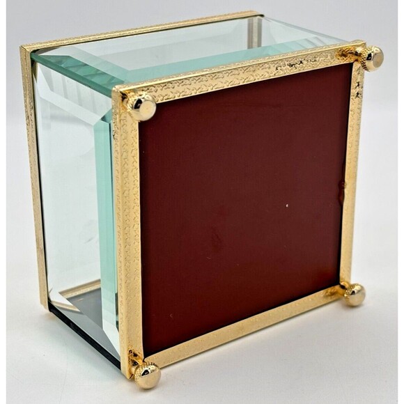 Crystal Glass Mirrored Jewelry Trinket Box Beveled Footed Etched Flower Embossed - Picture 9 of 16